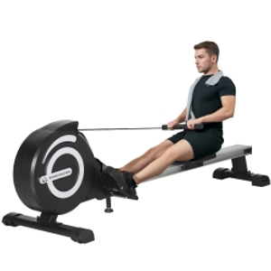 HOMCOM Máquina de Remo Plegable con Resistencia Ajustable Volante de 4kg y Monitor LCD Carga 120kg 185x58x57 cm Negro y Plata