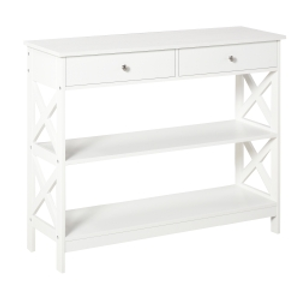 HOMCOM Mesa Consola de Entrada Recibidor con 2 Cajones y 2 Estantes Inferiores Mueble Moderno Base Elevada Antivuelco 100x30,5x80 cm Blanco