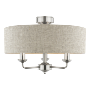 Laura Ashley Sorrento 3 Light Semi-Flush Satin Nickel with Natural Shade