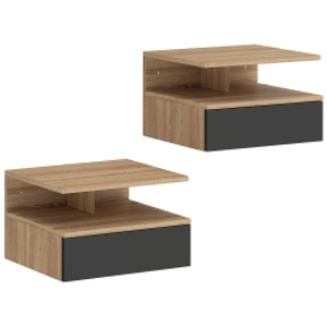 HOMCOM Juego de 2 Mesitas de Noche Flotantes, Mesillas de Noche Dormitorio con Cajón, Estante Abierto, Ahorra Espacio, Diseño Moderno, para Sala de Estar, 35x32x22,5 cm, Roble y Negro
