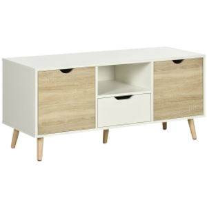 HOMCOM Mueble de TV con Cajón y 2 Puertas para Televisores de hasta 50" 110x40x50 cm Blanco y Madera Natural