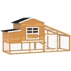 PawHut Gallinero de Madera Exterior Jaula para 2-4 Gallinas con Corral de Alambre Techos Asfálticos Nido Bandeja Extraíble y Rampa 200x80x105 cm Marrón