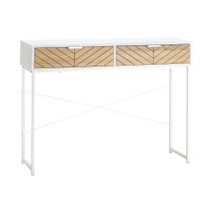 HOMCOM Mesa de Consola Estrecha con 2 Cajones Diseño de Líneas Talladas Estilo Moderna Blanco y Roble
