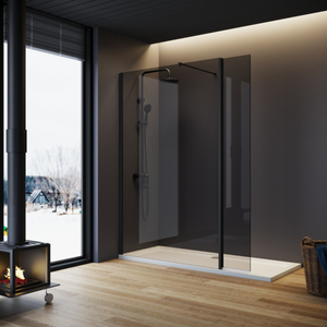 ELEGANT Black 700mm 8mm Easy Clean Nano Glass Shower Panel + 300mm Flipper/Return Panel