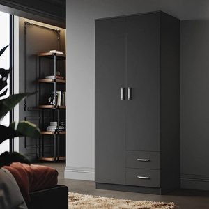 ELEGANT Wooden Wardrobe with Hanging Rail for Home Bedroom 2 Drawers Black