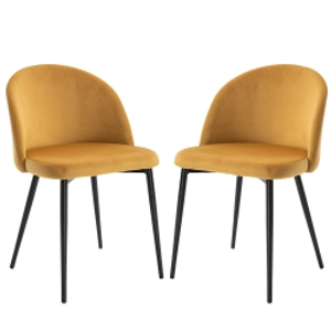 HOMCOM Pack de 2 Sillas de Comedor Tapizadas en Terciopelo con Respaldo Acolchados Patas de Metal Carga 90 kg 49x50x77 cm Camel