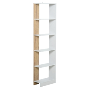 HOMCOM Estantería de Almacenaje con 5 Estantes Librería Multiusos para Estudio Oficina con Base Elevada Diseño Elegante 45x21x170 cm Blanco y Roble