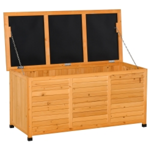 Outsunny Baúl de Madera Exterior Caja de Almacenamiento de Jardín con Tapa Abrible y Diseño Persiana 127x56x60 cm Natural