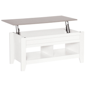 HOMCOM Mesa de Centro Elevable Mesa de Café con Encimera Elevable 2 Compartimentos Abiertos y Espacio Oculto de Almacenaje 105x50x49 cm Blanco y Efecto Mármol