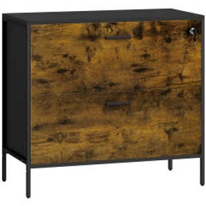 HOMCOM Cajonera de Oficina con 2 Cajones Cajonera para Archivadores con Cerradura y Carpetas Colgantes 80x39x73,5 cm Marrón