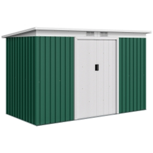 Outsunny Cobertizo de Jardín 280x130x172 cm Caseta de Exterior Metálica para Almacenamiento de Herramientas Verde Oliva