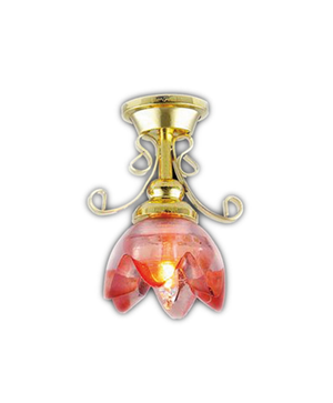 12V Lily Ceiling Light Red Shade for 12th Scale Dolls House