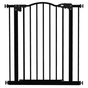 PawHut Metal 74-80cm Adjustable Pet Gate Safety Barrier w/ Auto-Close Door Black