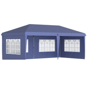 Outsunny Carpa Plegable 6x3 m con 4 Laterales Desmontables Cenador de Jardín con 4 Ventanas Visibles y Bolsa de Transporte Azul