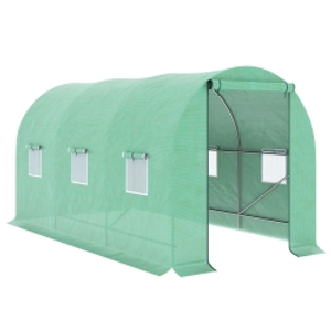 Outsunny Invernadero de Exterior 4x2x2 m Invernadero de Túnel con 6 Ventanas de Malla y Puerta Enrollable con Cremallera Invernadero de Huerto Anti-UV para Patio Jardín Verde