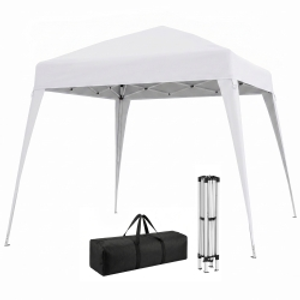 Outsunny Carpa Plegable 2,4x2,4 m, Pop-up, Cenador Pabellón de Jardín, Altura Ajustable con Bolsa de Transporte, Anti-UV, Impermeable, Gazebo para Camping, Fiestas, Exterior, Blanco