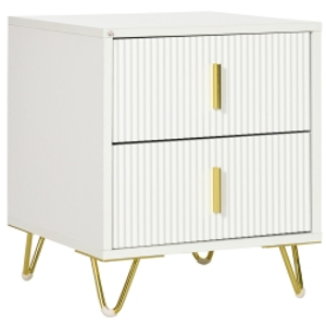 HOMCOM Mesilla de Noche con 2 Cajones Mesita de Noche Mesita Auxiliar con Patas de Metal para Dormitorio 40x40x47 cm Blanco