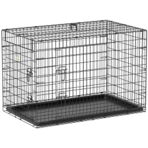 PawHut Jaula para Perros Plegable Transportín para Perros con 2 Puertas Bandeja Extraíble Asa de Transporte 90x57,5x62 cm Negro