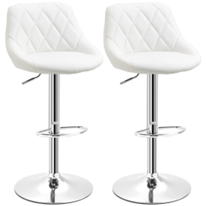 HOMCOM Conjunto de 2 Taburetes de Bar Giratorios con Altura Regulable Sillas Altas Modernas de Comedor con Base Redonda y Reposapiés 46x48x83-104 cm Blanco