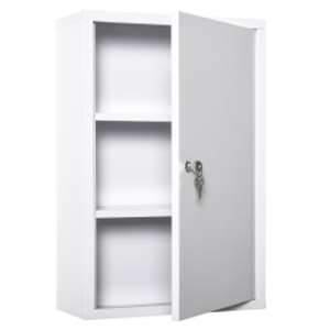 kleankin Botiquín de Pared de Metal con 3 Estantes y Cierre con Llave Armario de Medicamentos 40x18x60 cm Blanco