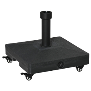 Outsunny Base de Sombrilla con 4 Ruedas Bloqueables Soporte de Parasol Rellenable de Arena 18 kg o Agua 16 kg para Jardín Patio Terraza 45x45x39 cm Negro