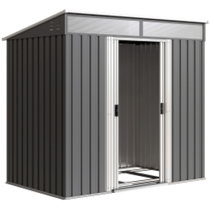 Outsunny 6.5 x 4FT Galvanised Metal Shed with Foundation Kit, Lockable Tool Garden Shed with Double Sliding Doors, Vents, Grey