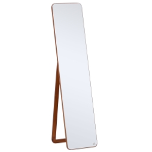 HOMCOM Espejo de Pie Cuerpo Entero Rectangular Espejo de Pared con 2 Formas de Uso Marco de Madera de Pino Moderno para Pasillo Dormitorio Sala de Estar 37x43x156 cm Nogal