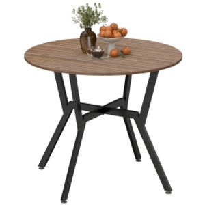 HOMCOM Mesa de Comedor Redonda de Estilo Industrial con Encimera de Madera y Marco de Acero Ø90x76 cm Marrón