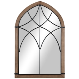 HOMCOM Espejo Decorativo de Pared de Madera 93x60 cm Espejo de Ventana con 2 Ganchos Estilo Vintage para Salón Dormitorio Comedor Entrada Marrón
