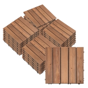 Outsunny Set de 27 Baldosas de Madera 30x30 cm con Área de 2,43 m² Losetas Sistema de Clic para Balcón Terraza Jardín Marrón