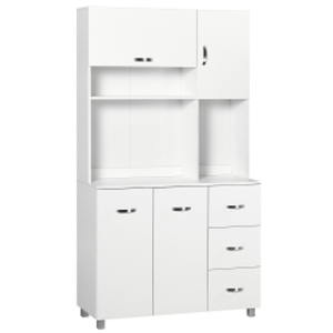 HOMCOM Armario de Cocina Moderno Mueble Auxiliar con 3 Cajones 4 Puertas y Estantes Ajustables 100x39,5x183,5 cm Blanco
