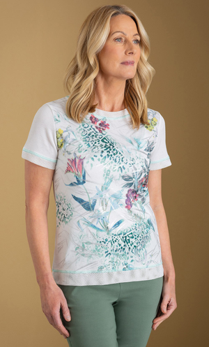 Anna Rose Garden Print Short Sleeve Top - White/Multi