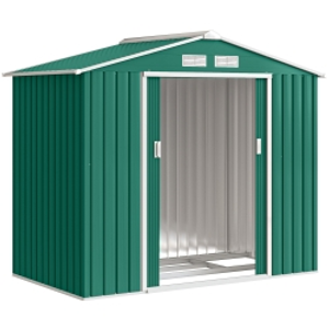 Outsunny 7ft x 4ft Lockable Garden Shed Large Patio Roofed Tool Metal Storage Building Foundation Sheds Box Outdoor Furniture, Green