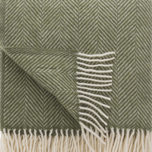 Olive Green Herringbone Pure Wool Throw