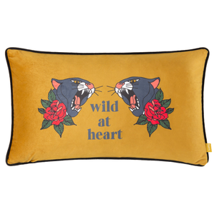 Furn Inked Wild Velvet Piped Filled Cushion 30cm x 50cm Gold Black