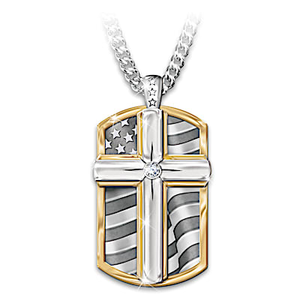Genuine Diamond God Bless The Brave Pendant Necklace