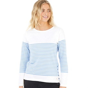 Crew Clothing Womens Cassie Stripe Slub Button Long Sleeve Top White/Cornflower Blue