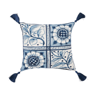 Scrolling Carnation Cushion 45cm x 45cm, Indigo & Ivory