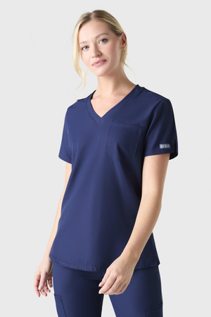 Med Couture Insight Women's Tuck-in Scrub Top with Chest Pocket, Navy