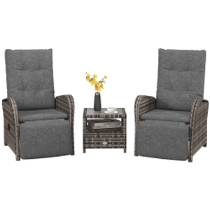 Outsunny 2 Seater Patio Rattan Chaise Lounge Sofa Set with Fabric Cushion, Grey and Brown