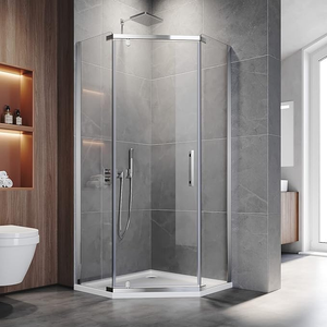 ELEGANT 900 x 900 mm Pivot Pentagonal Shower Enclosure 8mm Tempered Glass Corner Shower Cubicle