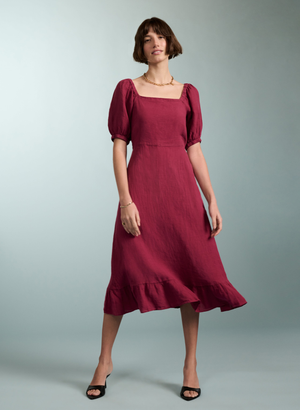 Nancy Linen Dress - 8 (UK Size 8) / Raspberry