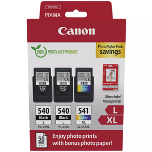 Canon PG-540L x 2 / CL-541XL High Yield Genuine Ink Cartridges, Pack of 3 (2 x Black, 1 x Colour) Includes 50 sheets of 4x6 Canon Photo Paper - 522...