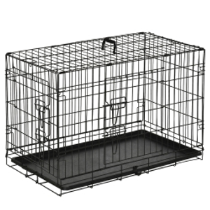 PawHut Jaula para Perros Plegable Transportín para Perros con 2 Puertas Bandeja Extraíble y Asa 75x48,5x53 cm Negro