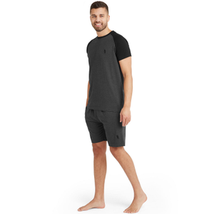 Snuggaroo Mens Raglan Short Sleeve T-Shirt Shorts Pyjama Set - L / Charcoal/Black
