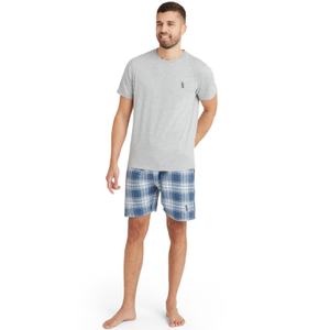 Snuggaroo Mens Short Sleeve T-Shirt Check Shorts Pyjama Set - 2XL / Grey/Blue