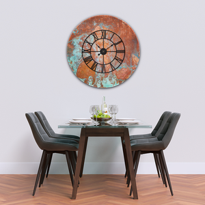 Glass Clock With Skeleton Frame in Aged Copper - 50cm Wide