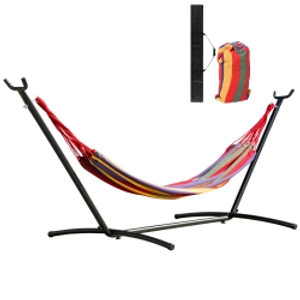 Outsunny Hamaca con Soporte de Acero con Altura Ajustable en 6 Niveles y Bolsa de Transporte Carga 120 kg 200x150 cm Multicolor