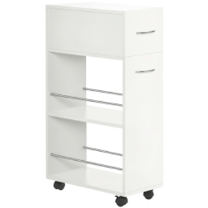 HOMCOM Carrito de Cocina Verdulero con 1 Cajón y 2 Estantes Abiertos Carro Auxiliar con Ruedas 25x50x85 cm Blanco