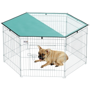 PawHut Parque de Juegos para Perros 6 Paneles 59x60 cm Plegables Empalme libre Valla Metálica para Mascotas con Puerta con Pestillo y Toldo Superior para Jardín Patio Exterior Plata